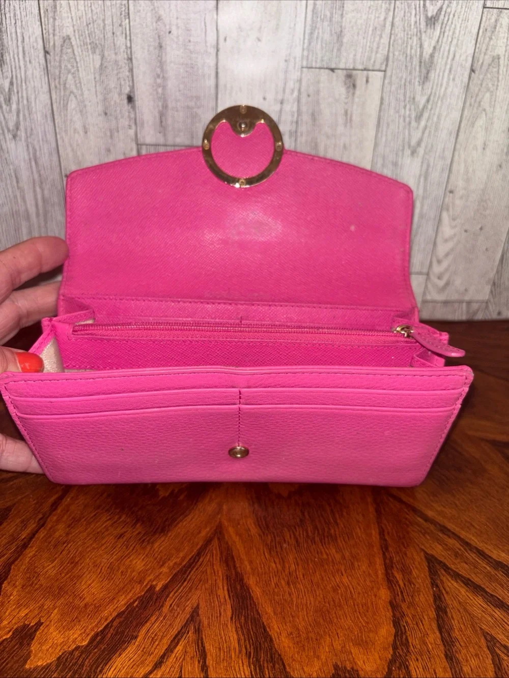 Michael Kors Hot Pink Pebbled Leather MK Logo Continental Wallet